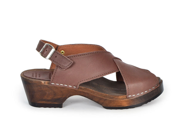 Clog Sandal in Dark Brown Vegetable Tanned Leather | Comfy Heel Clogs ...